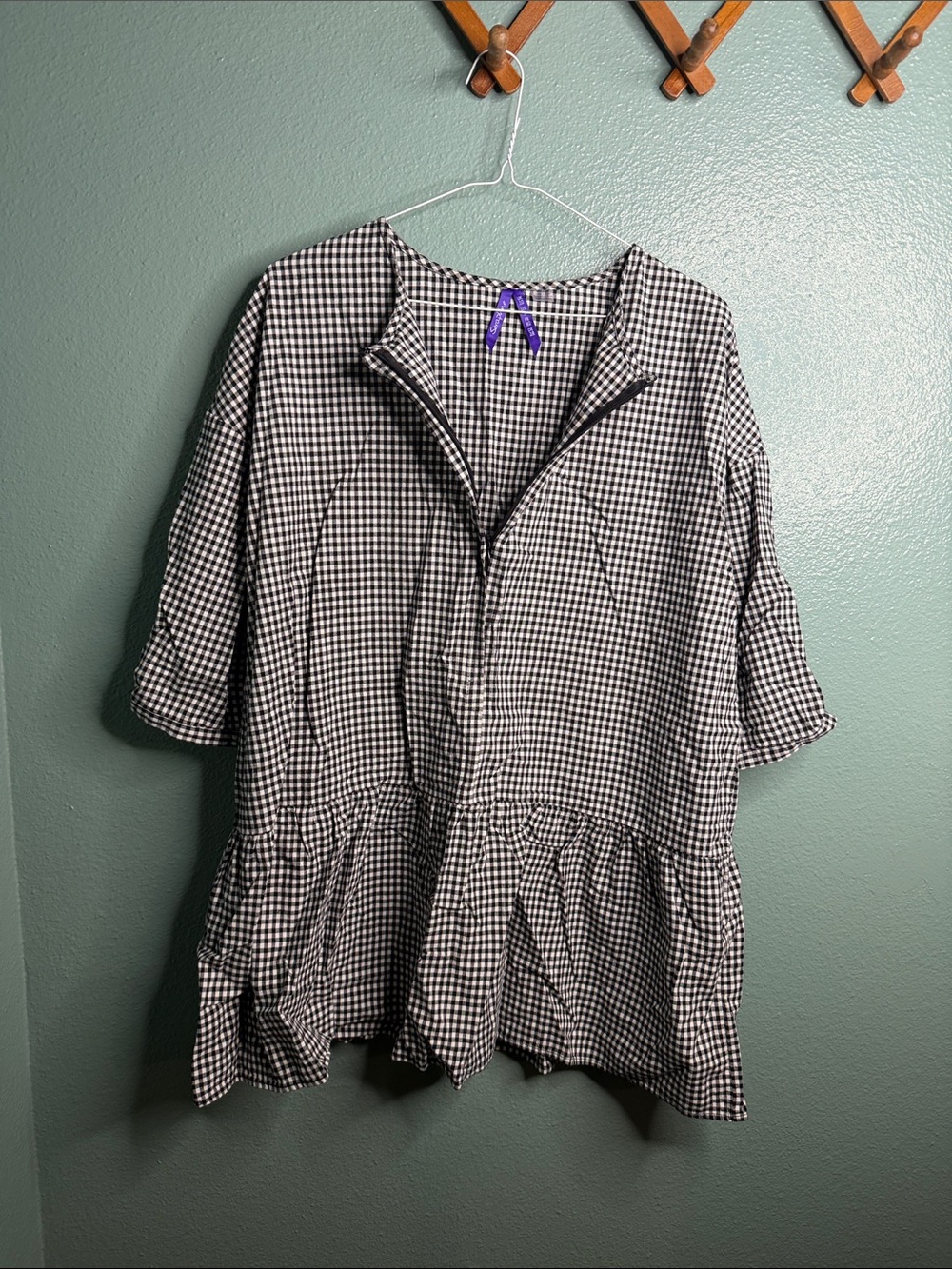 Maternity  Gingham tunic Zip Front Top